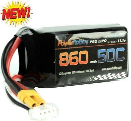 Powerhobby 3S 11.1V 860mAh 50C Lipo Battery XT30 Connector / Plug