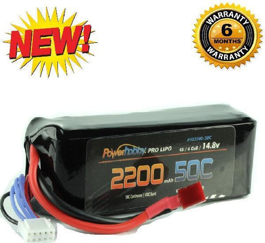 Powerhobby 4s 14.8v 2200mah 50c Lipo Battery w Deans Plug 4-Cell