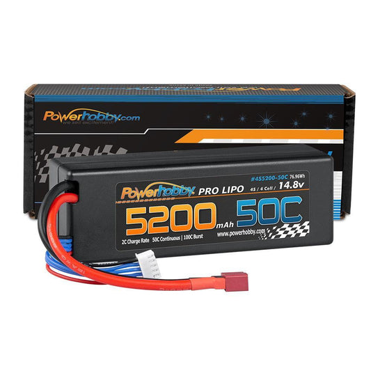Powerhobby 4s 14.8v 5200mah 50c Lipo Battery w Deans Plug Hard Case LCG
