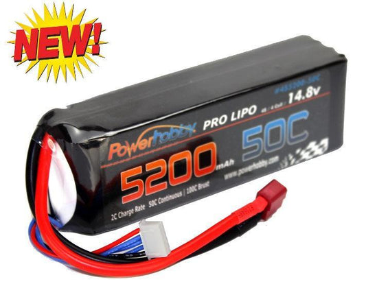 Powerhobby 4s 14.8V 5200mah 50c Lipo Baterry w Deans Plug Soft Case 4-Cell