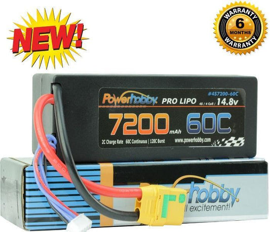 PowerHobby 4S 14.8V 7200mAh 60C-120C Lipo Battery XT90 Plug 4-Cell Hard Case