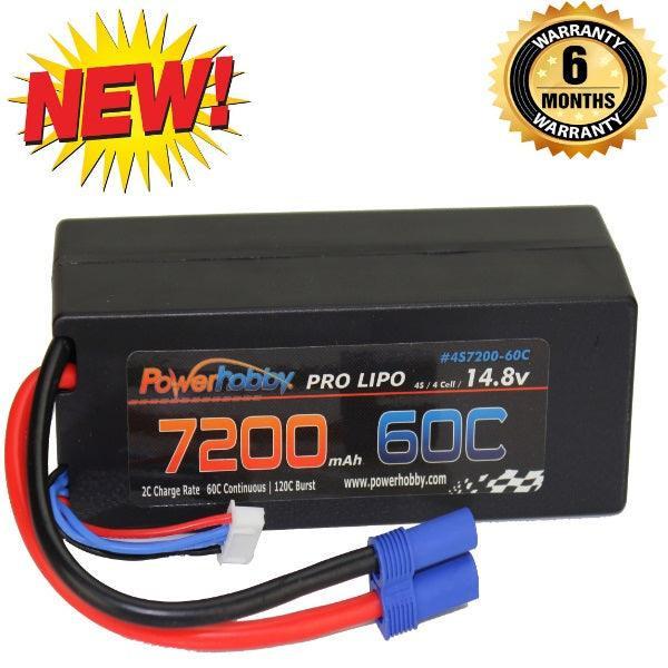PowerHobby 4S 14.8V 7200mAh 60C-120C Lipo Battery EC5 Plug 4-Cell Hard Case