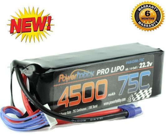 Powerhobby 6S 22.2V 4500mAh 75C Lipo Battery w EC3 Plug Goblin T-Rex 600 / 700