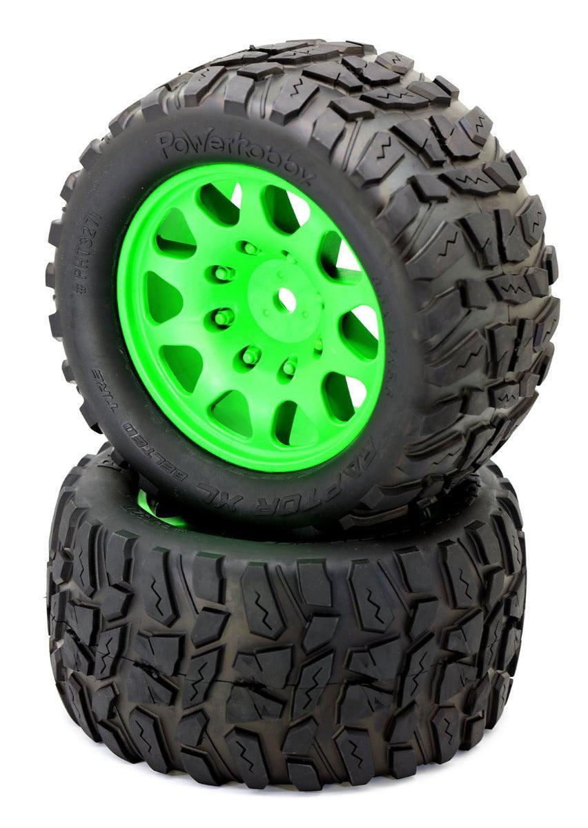 Powerhobby Raptor XL Belted Tires / Viper Wheels (4) FOR Traxxas X-Maxx GREEN