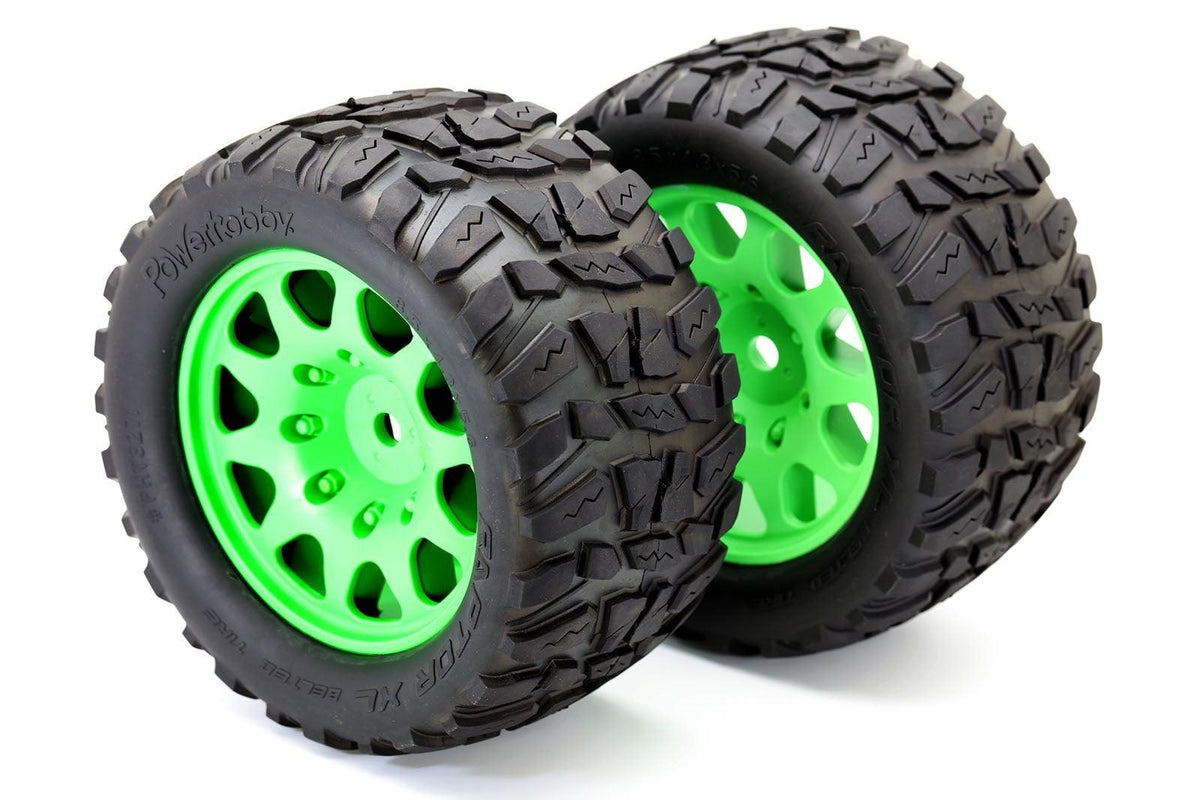 Powerhobby Raptor XL Belted Tires / Viper Wheels (4) FOR Traxxas X-Maxx GREEN