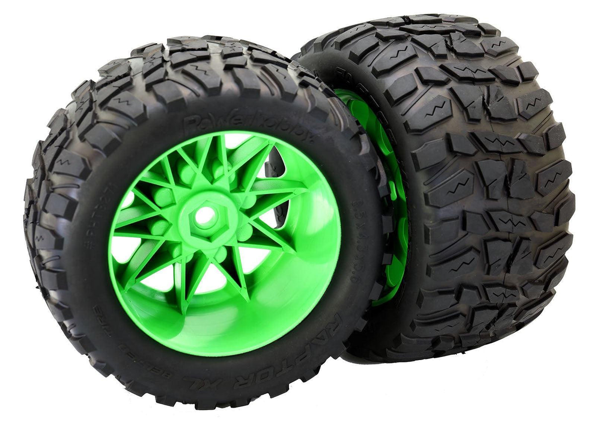 Powerhobby Raptor XL Belted Tires / Viper Wheels (4) FOR Traxxas X-Maxx GREEN