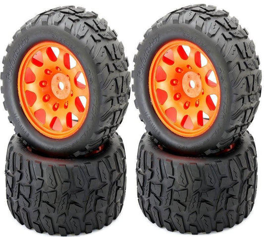 Powerhobby Raptor XL Belted Tires Viper Wheels (4) FOR Traxxas X-Maxx 8S ORANGE