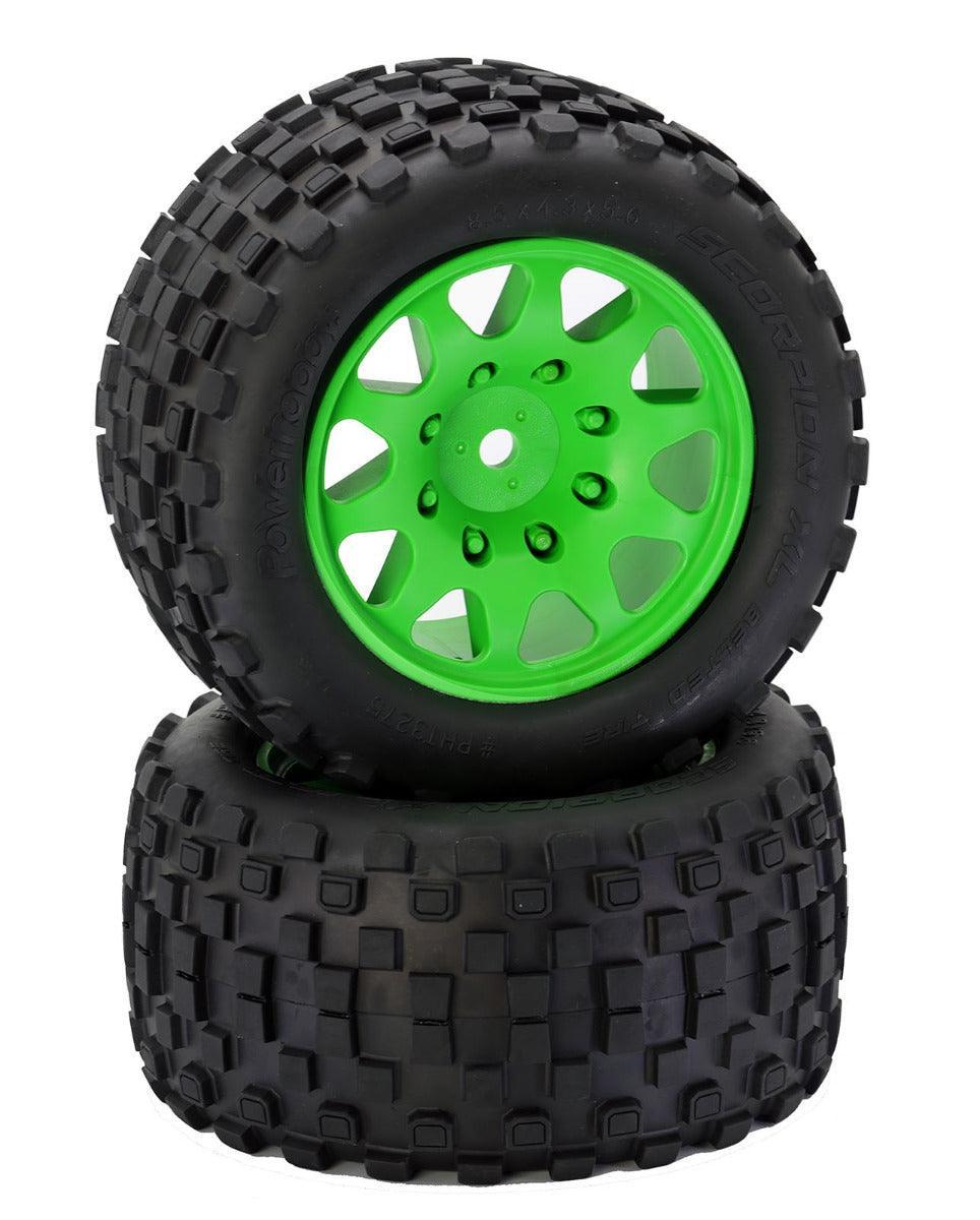 Powerhobby SCORPION XL Belted Tires / Viper Wheels (4) FOR Traxxas X-Maxx GREEN