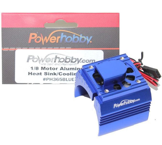 Powerhobby Aluminum Motor Heatsink + Cooling Fan For 1/8 Size Motors Blue