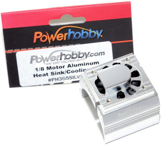 Powerhobby Aluminum Motor Heatsink + Cooling Fan For 1/8 Size Motors Silver