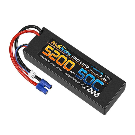 PowerHobby 2S 7.4V 5200mAh 50C Lipo Battery Pack w EC3 Plug Hard Case