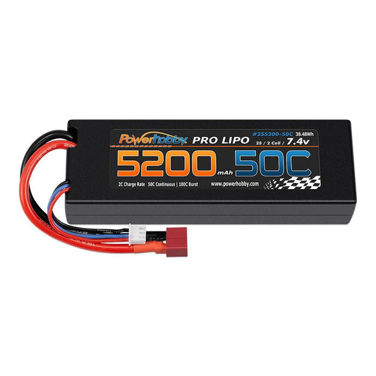 PowerHobby 2S 7.4V 5200mAh 50C Lipo Battery Pack w Deans Plug Hard Case