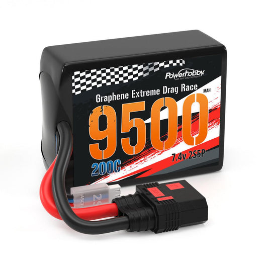 Powerhobby 2S 9500MAH 200C DRAG LIPO BATTERY PACK 2S5P w 8AWG Wire QS8 PLUG