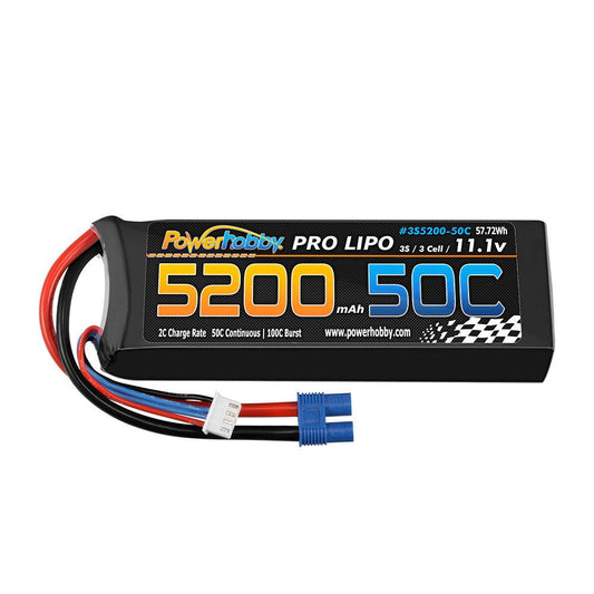 PowerHobby 3S 11.1V 5200mAh 50C Lipo Battery Pack w EC3 Plug 3-Cell
