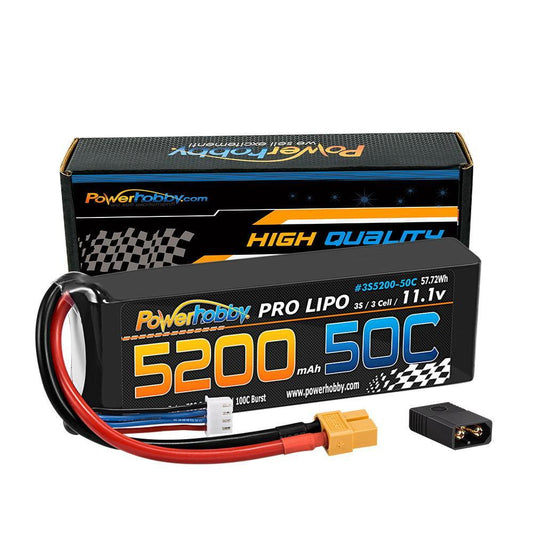 Powerhobby 3s 11.1v 5200mah 50c Lipo Battery w XT60 Plug + Adapter