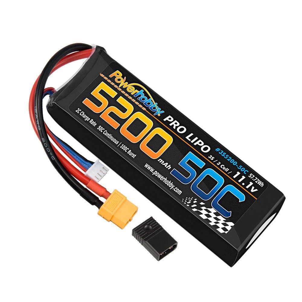 Powerhobby 3s 11.1v 5200mah 50c Lipo Battery w XT60 Plug + Adapter