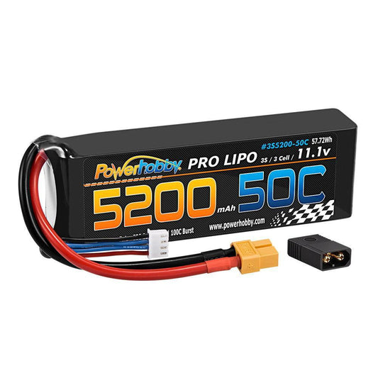 Powerhobby 3s 11.1v 5200mah 50c Lipo Battery w XT60 Plug + Adapter