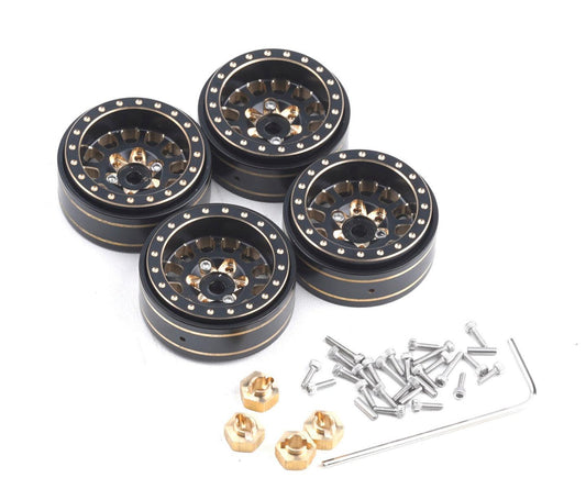 Powerhobby Axial SCX24 1.0" Black / Gold Brass Beadlock Crawler Wheels 1/24