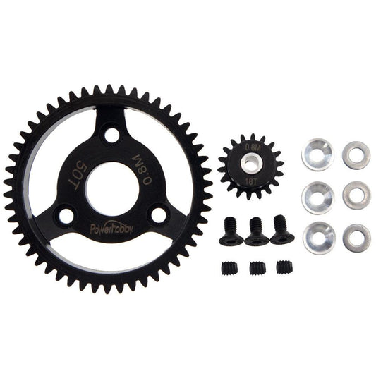 Powerhobby Hardened Steel 32P 50T 0.8M Spur Gear w 18T Pinion FOR Traxxas Slash 2WD