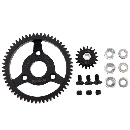 Powerhobby Hardened Steel 32P 57T 0.8M Spur Gear w 18T Pinion FOR Traxxas Slash 2WD