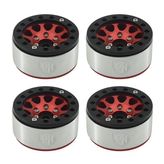 Powerhobby Aluminum 1.55" Beadlock Wheels Red (4) 1/10 Rock Crawler