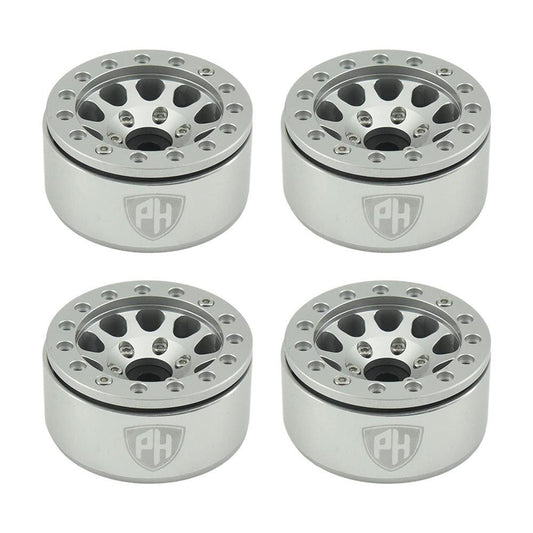 Powerhobby Aluminum 1.55" Beadlock Wheels Silver (4) 1/10 Rock Crawler