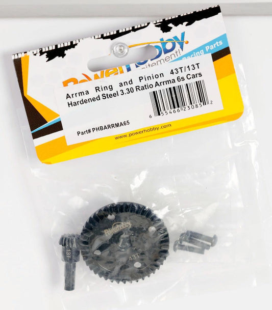 Powerhobby Arrma Ring / Pinion 43T / 13T Hardened Steel 3.30 Ratio Arrma 6s
