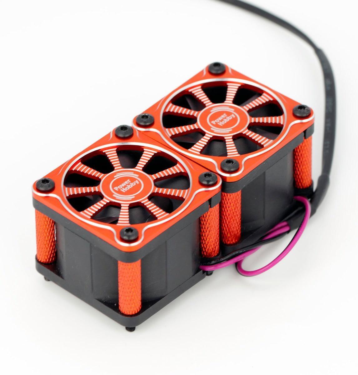 Powerhobby Twister Twin / Dual 40mm 1/8 1/5 Motor Aluminum Cooling Fan - Red