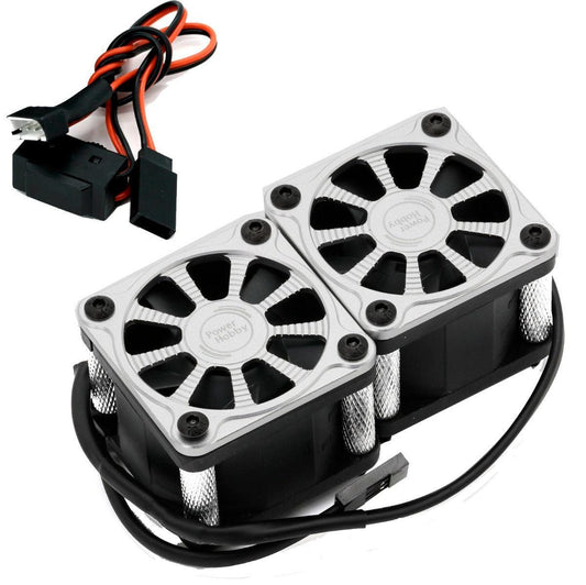Powerhobby Twister Twin / Dual 40mm 1/8 1/5 Motor Aluminum Cooling Fan - Silver