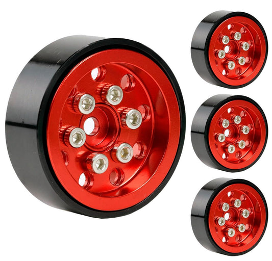 Powerhobby 1.0" SCX24 Aluminum Beadlock Wheels 1/24 Jeep C10 Bronco Red