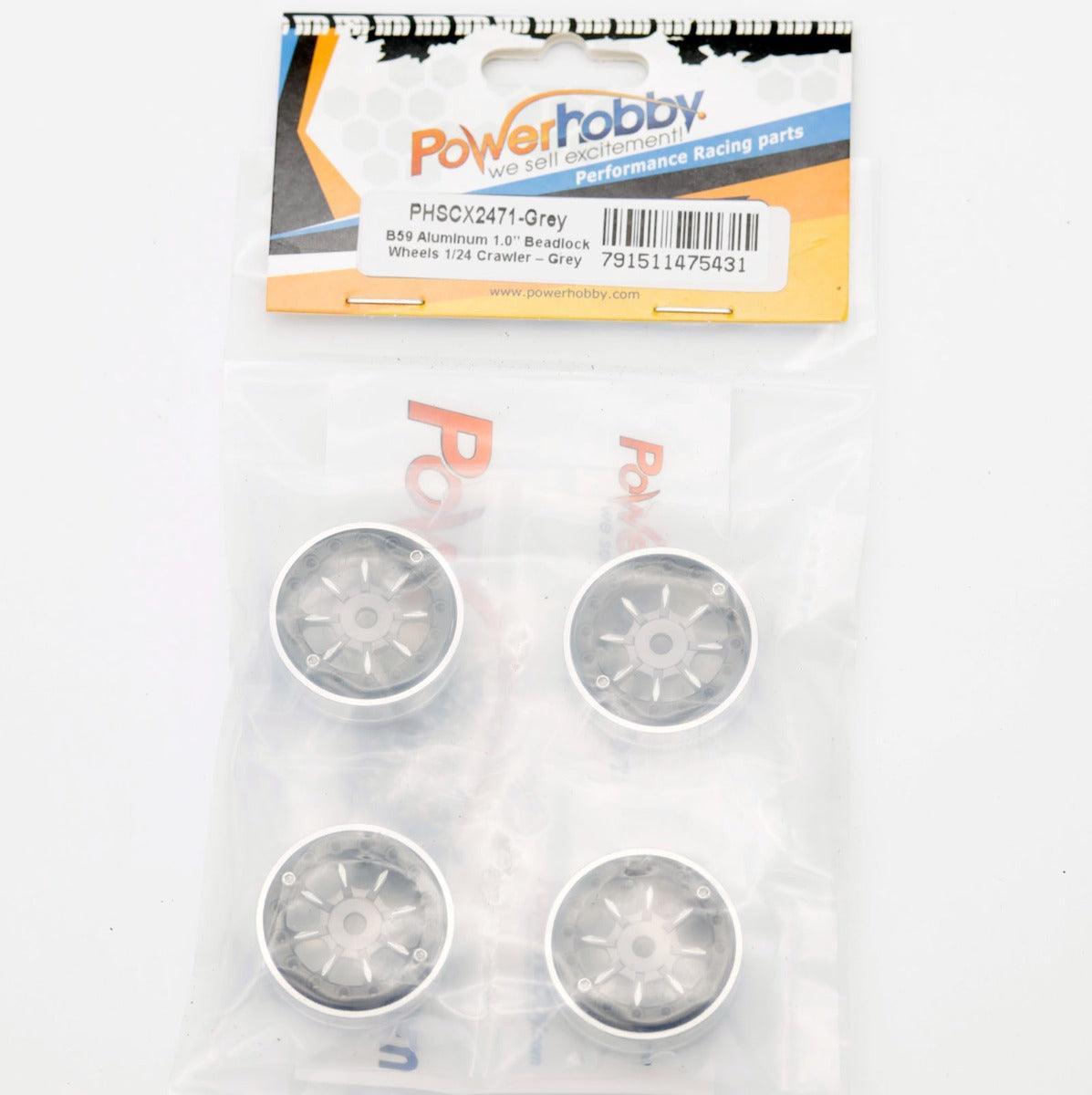 Powerhobby B59 Aluminum Beadlock 1.0” Rock Crawler Wheels Axial SCX24 - Grey