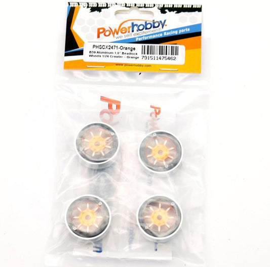 Powerhobby B59 Aluminum Beadlock 1.0” Rock Crawler Wheels Axial SCX24 - Orange