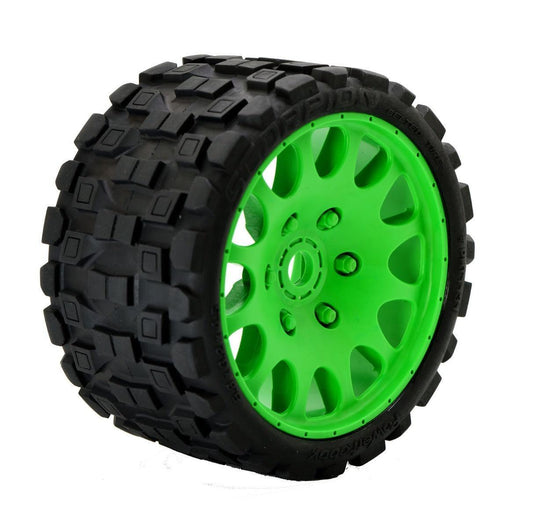 Powerhobby Scorpion Belted Monster Truck Tires / Wheels w 17mm Hex (2) GREEN
