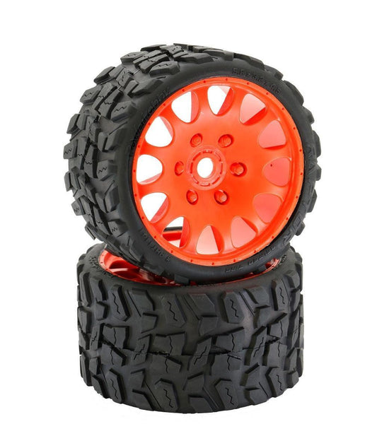 Powerhobby Raptor Belted Monster Truck Tires Wheels w 17mm Hex (2) Sport ORANGE