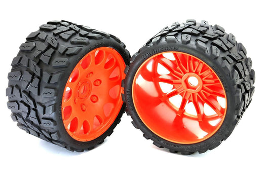 Powerhobby Raptor Belted Monster Truck Tires Wheels w 17mm Hex (2) Sport ORANGE