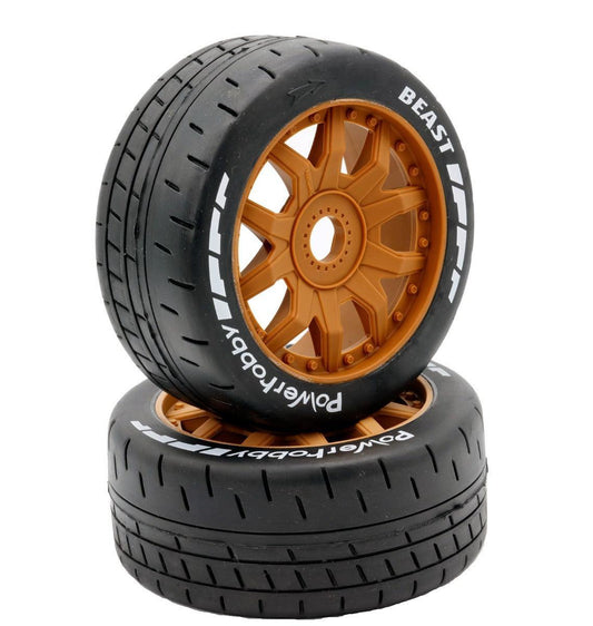 Powerhobby 1/8 GT Beast Belted Mounted Tires 17mm SOFT Brown Wheels