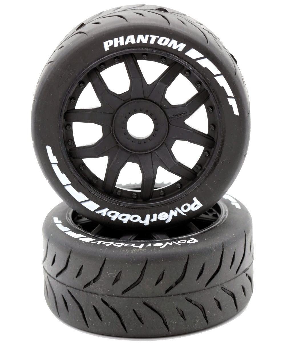 Powerhobby 1/8 GT Phantom Belted Mounted Tires 17mm Medium Black Wheels