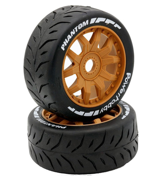Powerhobby 1/8 GT Phantom Belted Mounted Tires 17mm Soft Brown Wheels