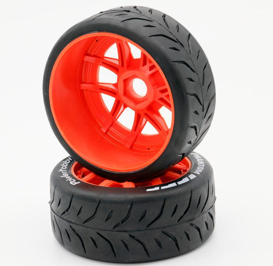 Powerhobby 1/8 GT Phantom Belted Mounted Tires 17mm Medium Orange Wheels