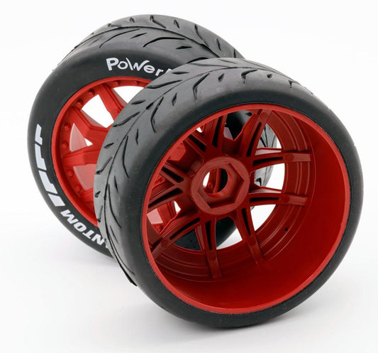 Powerhobby 1/8 GT Phantom Belted Mounted Tires 17mm Medium Red Wheels
