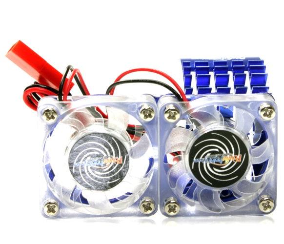 Powerhobby Aluminum Motor Heatsink Twin Dual Cooling Fan BLUE FOR Traxxas Slash 4x4