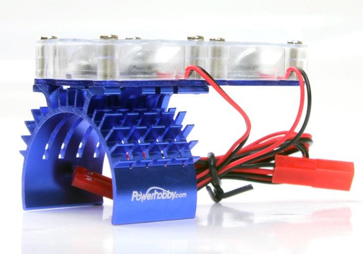 Powerhobby Aluminum Motor Heatsink Twin Dual Cooling Fan BLUE FOR Traxxas Slash 4x4