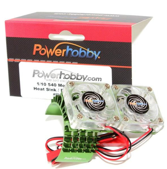 Powerhobby Aluminum Motor Heatsink Twin Dual Cooling Fan GREEN FOR Traxxas Slash 4x4