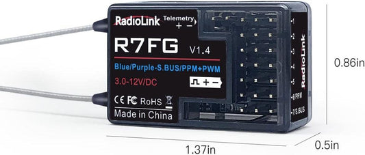 Radiolink 2.4Ghz R7FG 7 Channels Gyro Receiver w Voltage Telemetry Long Range Control