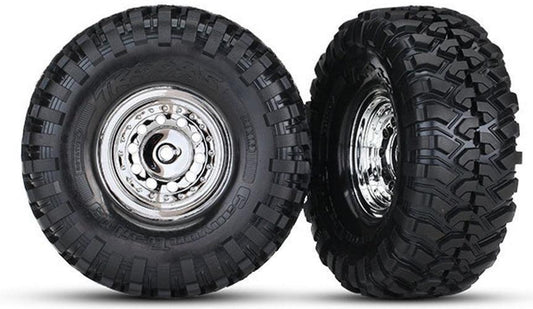 Traxxas 8177 Mounted Tires / Wheels 1.9" Chrome (2) TRX-4 Ford Bronco Rock Crawler