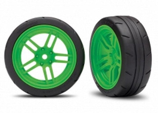 Traxxas 8373G 1.9" Mounted Tires / Wheels Green Front 4-Tec Ford GT